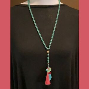 Turquoise Beaded Tassel Necklace  